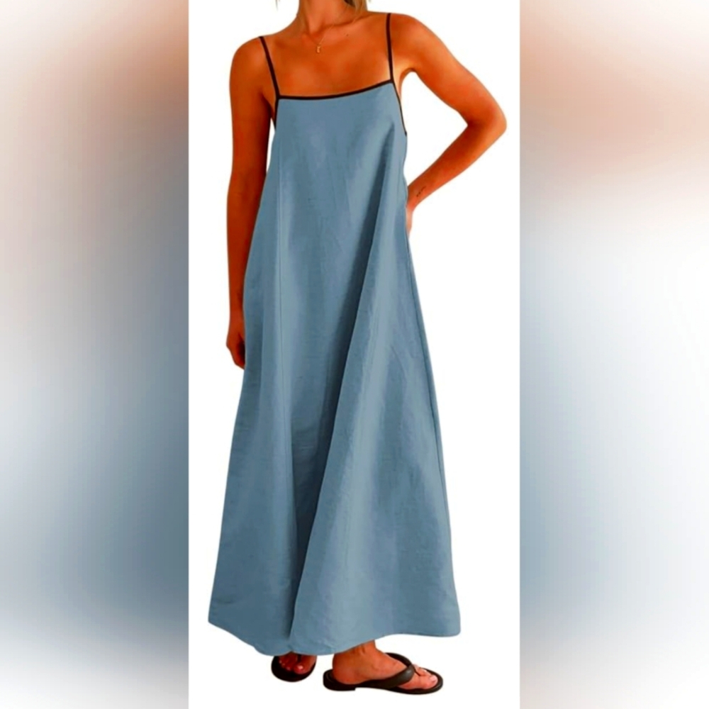 Sleeveless Spaghetti Strap Maxi Dress in Dusty Blue